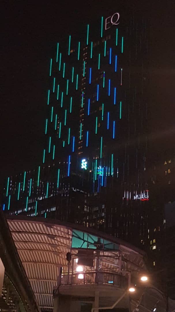 High-rise LED media façade lit at night in Kuala Lumpur